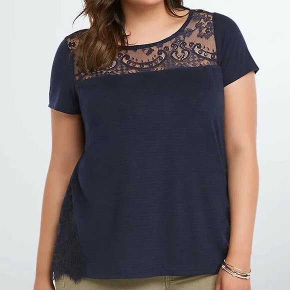 torrid Tops - Torrid Navy Striped Lace Swing Tee